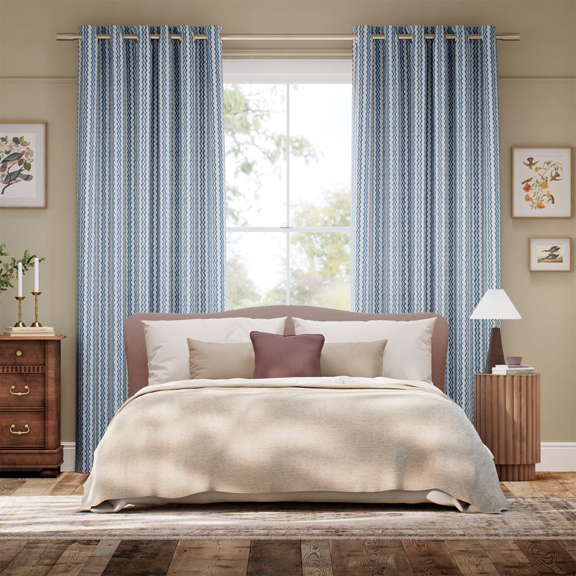 Zig Zag Blue & Neutral Curtains