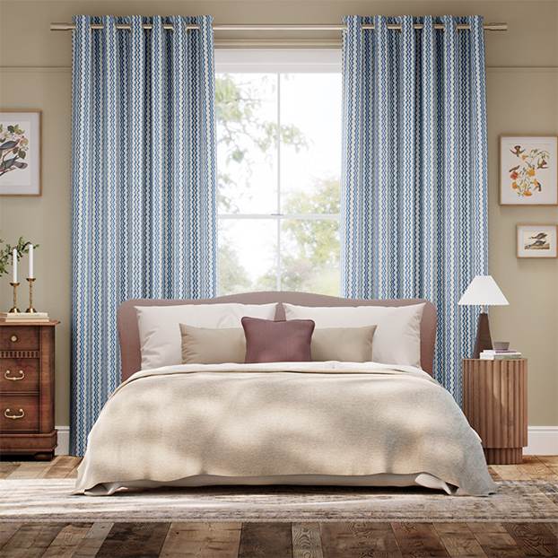 Zig Zag Blue & Neutral Curtains thumbnail image