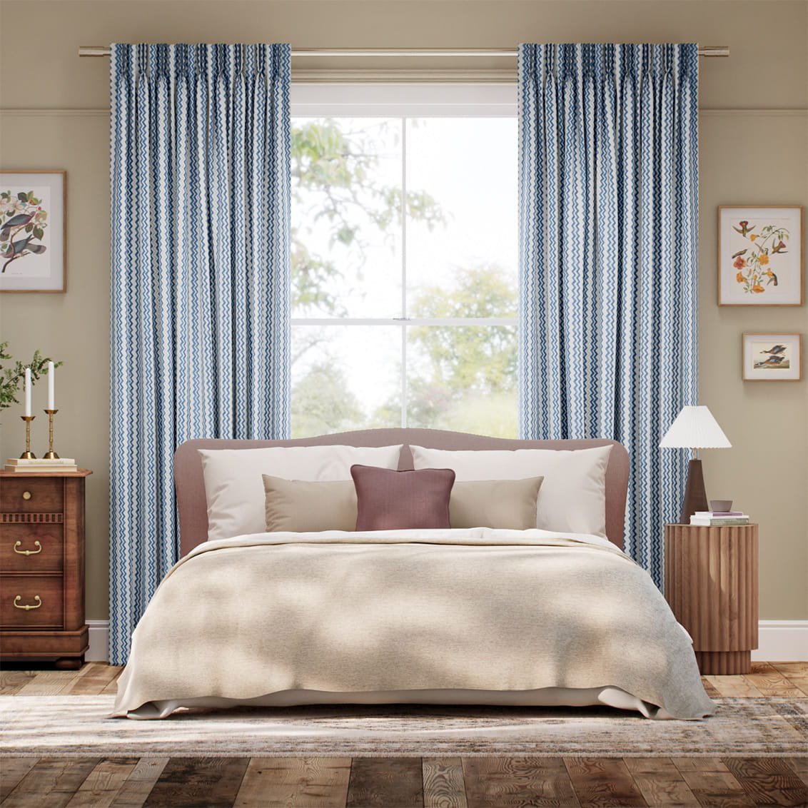 Zig Zag Blue & Neutral Curtains