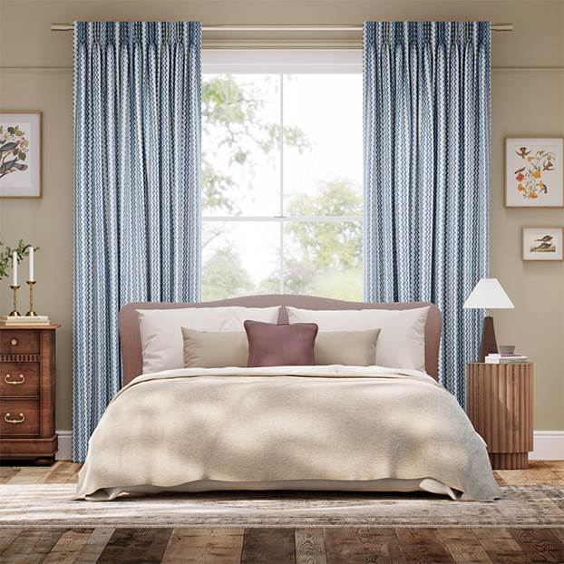 Zig Zag Blue & Neutral Curtains thumbnail image