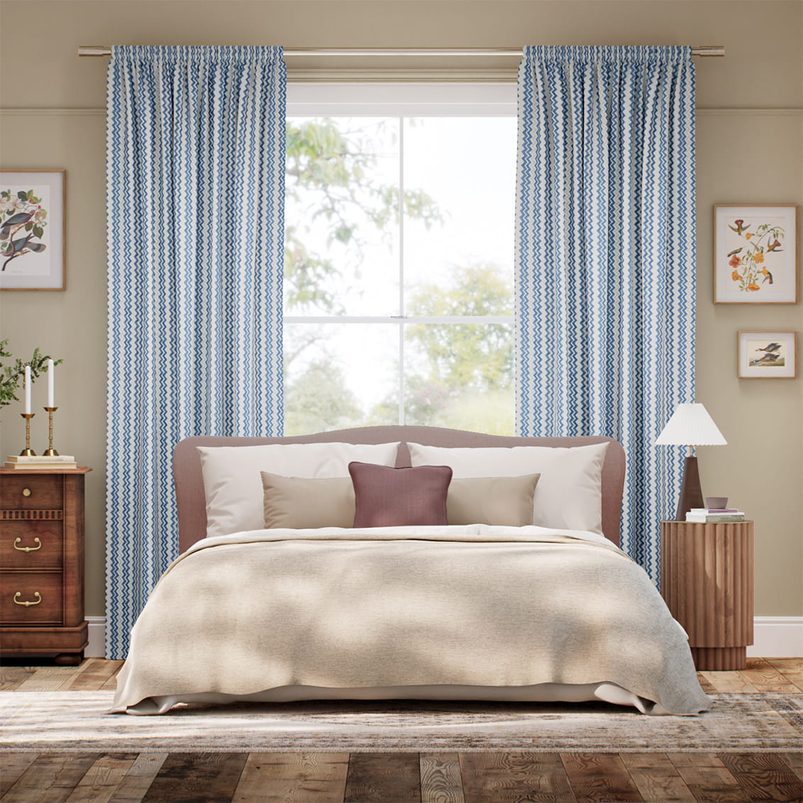 Zig Zag Blue & Neutral Curtains