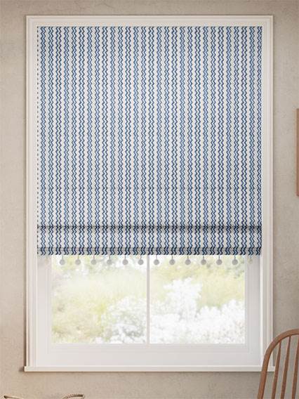 Zig Zag Pom-Pom Blue & Neutral Roman Blind thumbnail image