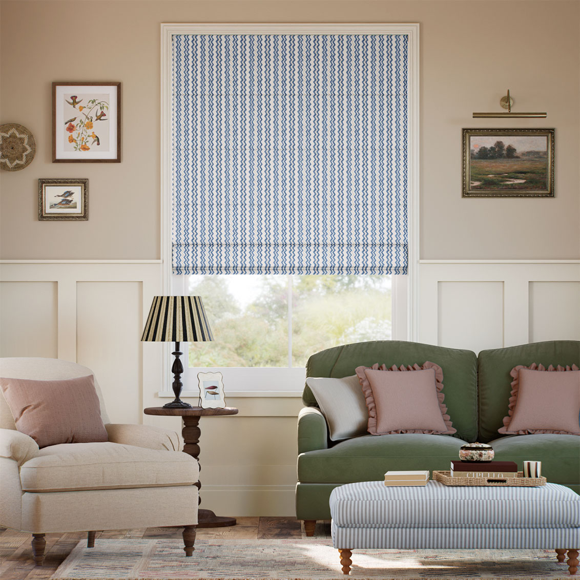 Zig Zag Blue & Neutral Roman Blind
