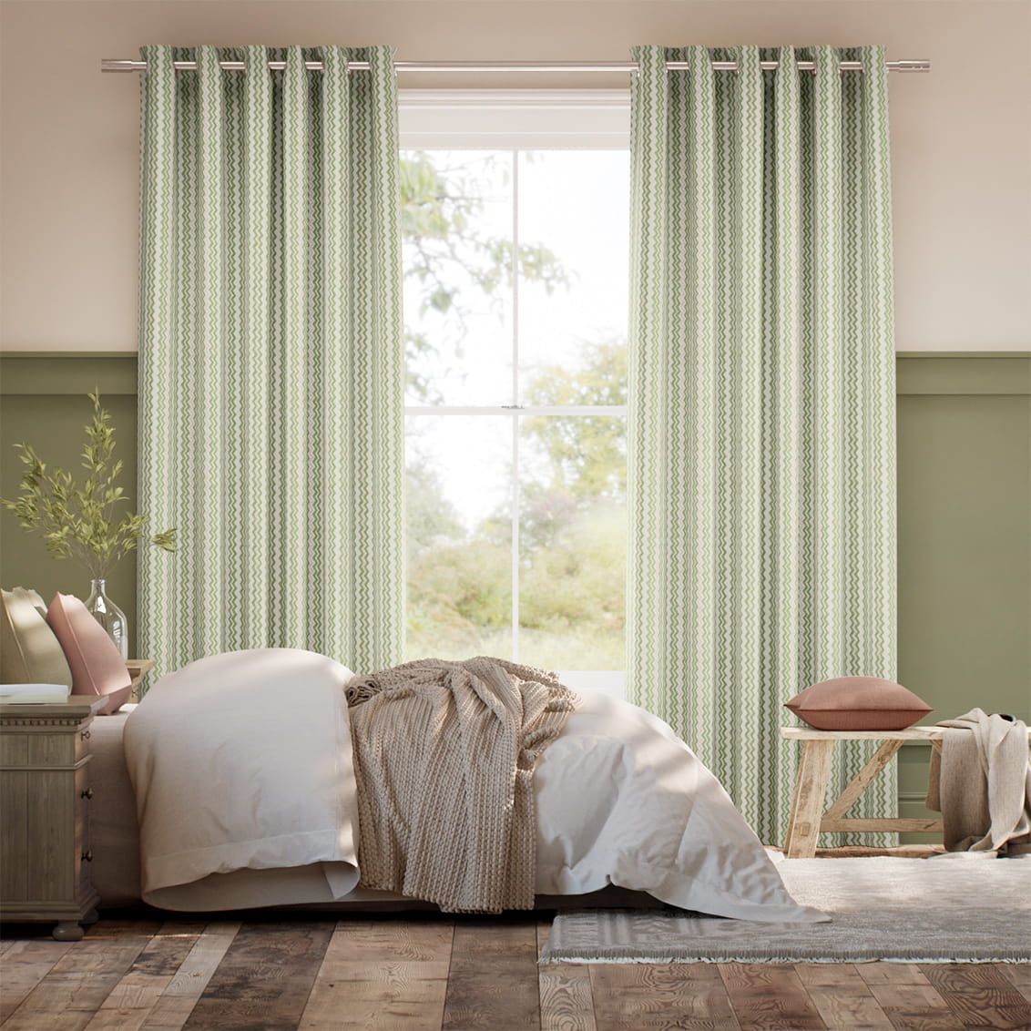 Zig Zag Green & Blush Curtains