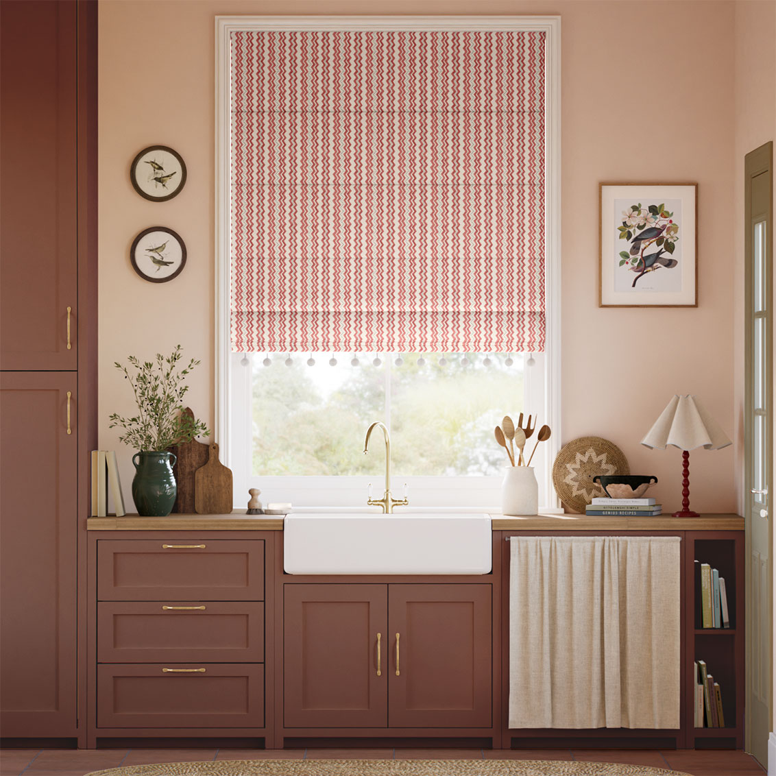 Zig Zag Pom-Pom Spice & Teal Roman Blind